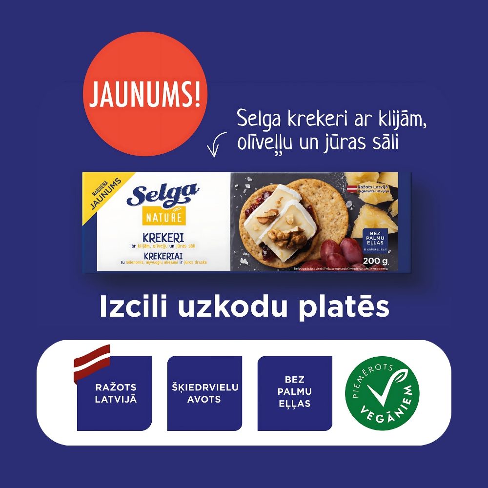 JAUNUMS! Selga NATURE krekeri ar klijām, olīveļļu un jūras sāli!